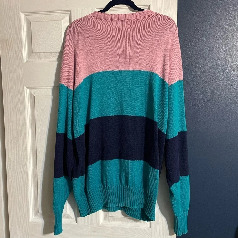 RARE Vintage PGA National Golf Club Colorblock 80’s Sweater Pink Teal Blue - Picture 5 of 10